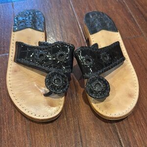 Jack Rogers Black and Tan Floral Sandals